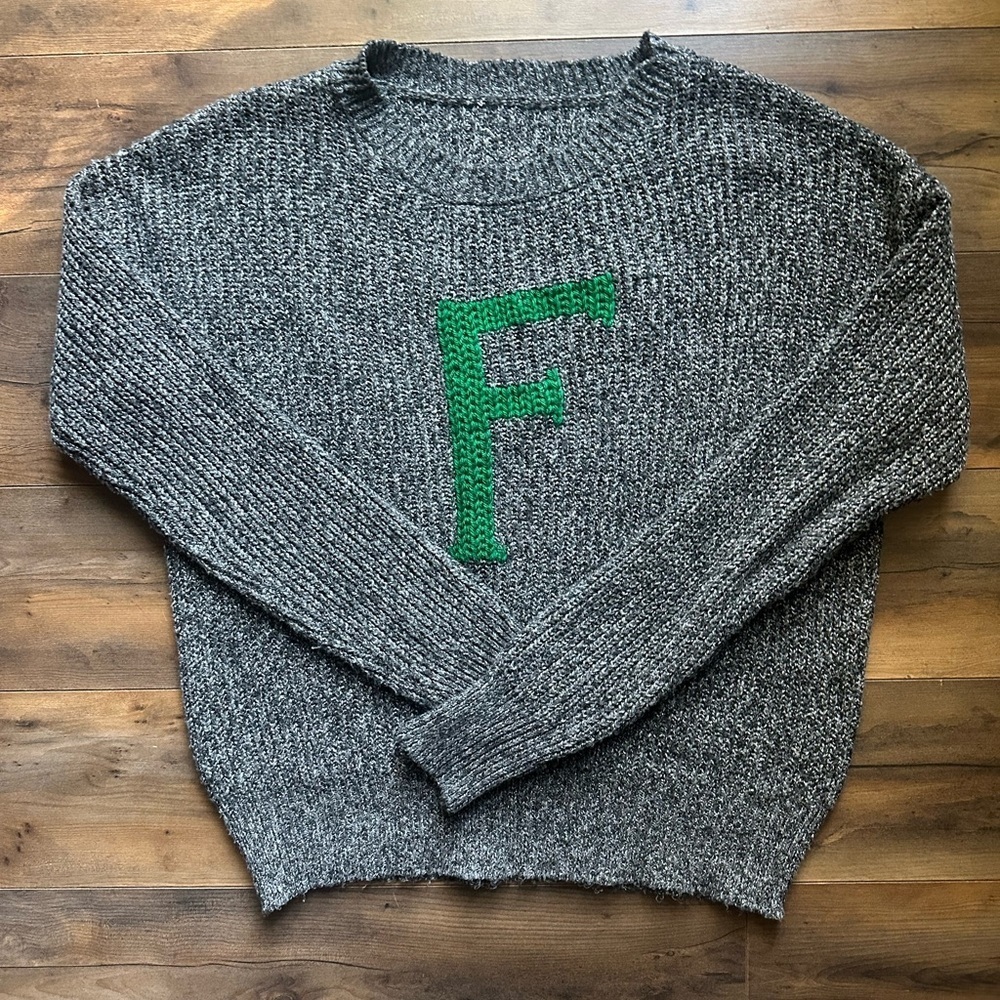 Harry Potter Fred Weasley Inspired Sweater | Chunky Knit F Jumper Gray